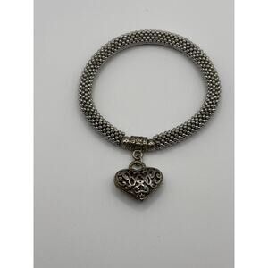 Silver toned stretch heart charm bracelet